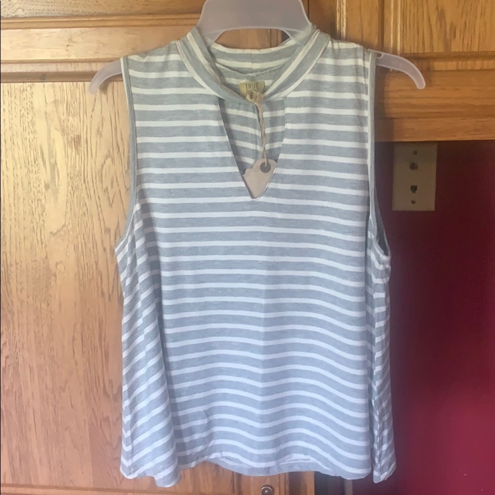 grey and whit striped tank top